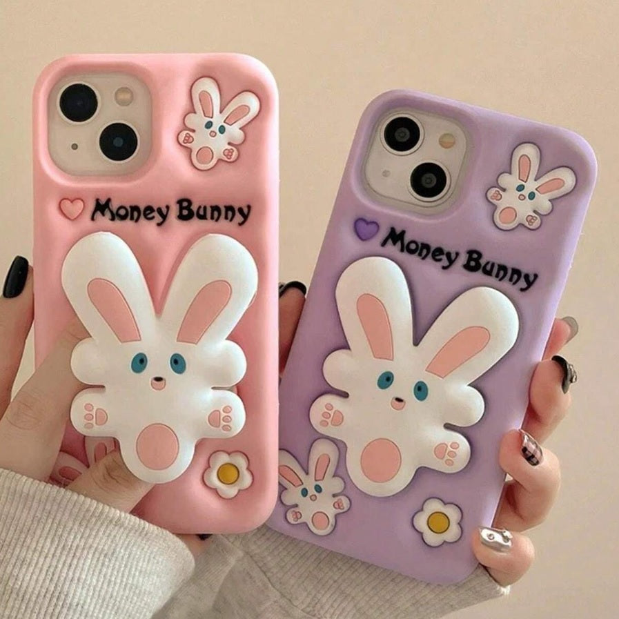 3D Cartoon Money Bunny Lavender Rabbit Case with Holder